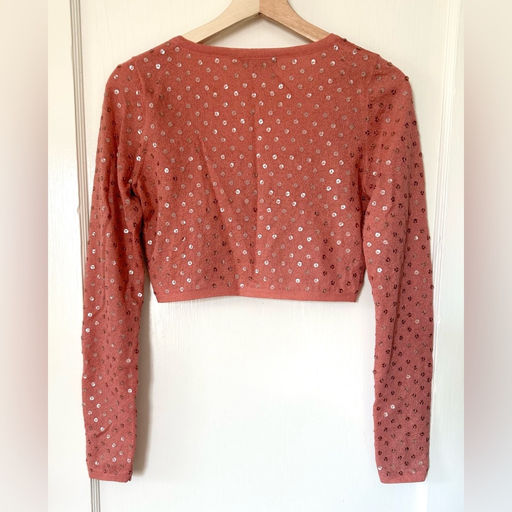 Vintage Betsey Johnson Crop Sequin Cardigan Top Rosy Pink M 90s Black Label - Picture 3 of 7